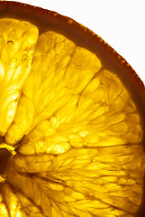 Citrus yellow orange slice fiber isolated on white background