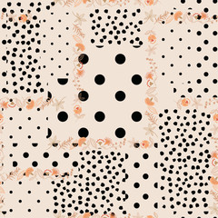 Stylish vintage  Polka dots pattern mix in different size of circle on top with liberty blooming flowers seamless pattern vector for fashion fabric and all prints