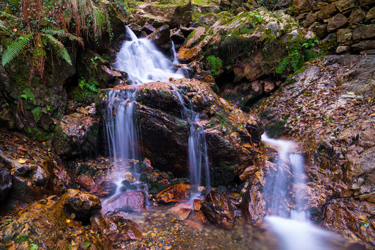 Little waterfall (named Irusta) surronded by the forest of Aiako Harriak mountain at Basque Country. © Jorge Argazkiak