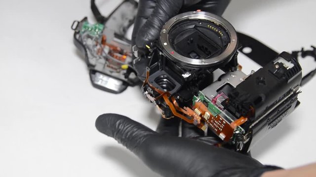 camera repair, disassembled camera.
