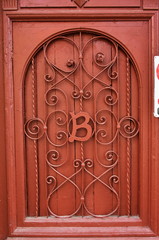 wrought iron on old wooden door, in Bistrita, Romania,2016,Letter  B