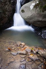 Fototapeta premium beautiful forest waterfall creek in long exposure in fall scenery