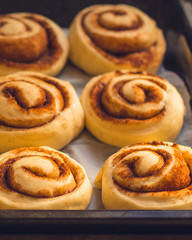 buns cinnamon - Cinnabon cooking process. (food background). copy space