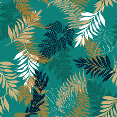 Trendy many kind of leaves fill in with polka dots pattern and silhouette line seamless vector suits for fashion,fabric and all prints © MSNTY_STUDIOX