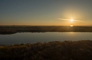 The coast in the delta del ebro at sunset