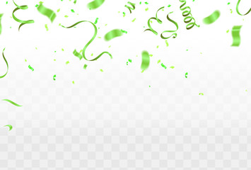 Falling shiny green confetti isolated on transparent background © Sompong