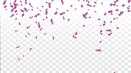 Falling shiny purple confetti isolated on transparent background