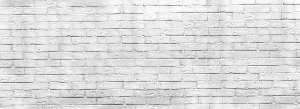 Black and white old brick wall, panoramic background. Office design, backdrop