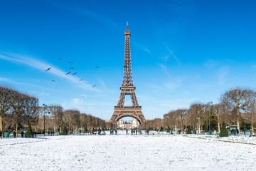 Fototapeta na wymiar Eiffelturm im Winter, Paris, Frankreich