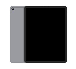 Realistic Silver Tablet  Front and Back Display View. High Detail