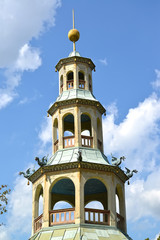 POTSDAM, GERMANY. A three-storied tower of a lodge with dragons the park of San Sushi