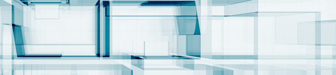 Abstract blue architecture 3d rendering