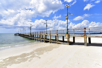 Wooden pier near Pantai Tanjung Kelayang Beach, Belitung Island, Indonesia
