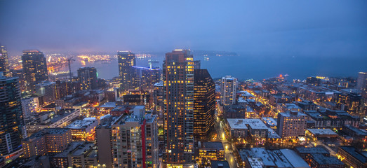 Seattle city skyline at dusk. Downtown Seattle cityscape