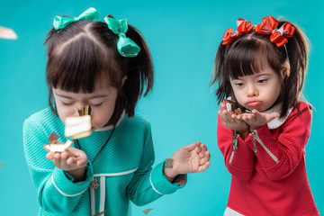 Active little twins having chromosome abnormality and spending fun times