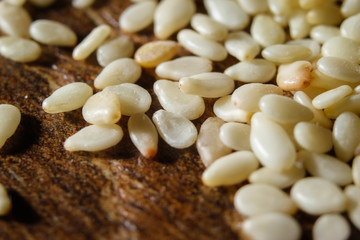 Sesame seeds background. Extreme macro photography.