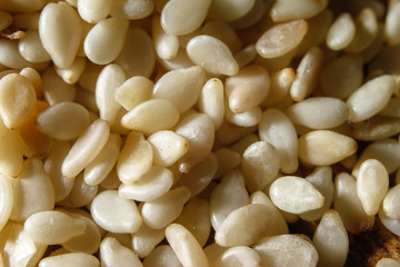 Sesame seeds background. Extreme macro photography.