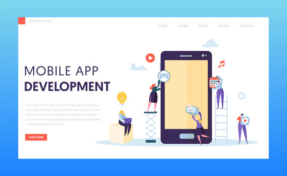 Mobile App Development Ab Test Landing Page. Software Developer Character Provide Ux Innovation Design for Digital Application on Tablet Screen for Website or Banner Flat Vector Illustration