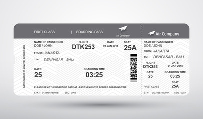 Boarding pass ticket vector. First class boarding pass design background. Vector illustration of airline boarding pass. Boarding pass ticket.