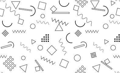 80s Memphis style, seamless pattern, black and white background,isolated.