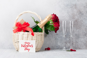 Valentine's day greeting card with champagne