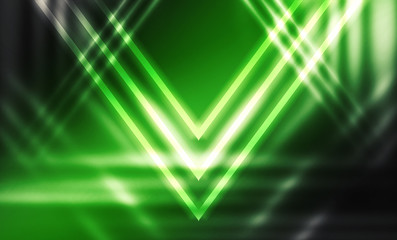 Dark futuristic background with lines and neon rays. Trend color ufo green