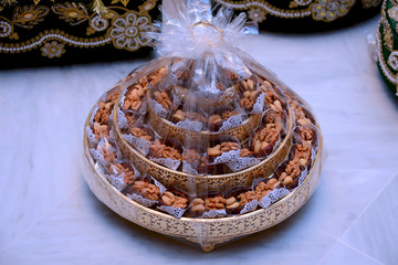 Naklejka premium Dates and milk are of Moroccan customs in reception of guests. Presented at the wedding for the bride