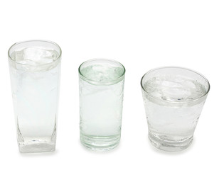three glass with water and ice isolated on white background with clipping path - Image,Copy space