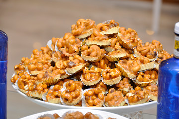 Moroccan biscuits for weddings. Biscuits are served with internationally known Moroccan tea. Biscuits are made from flour, eggs, chocolate and sugar