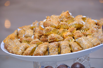 Moroccan biscuits for weddings. Biscuits are served with internationally known Moroccan tea. Biscuits are made from flour, eggs, chocolate and sugar
