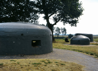 Pniewo, Poland - July, 2008: bunker domes MRU. World War II fortifications.