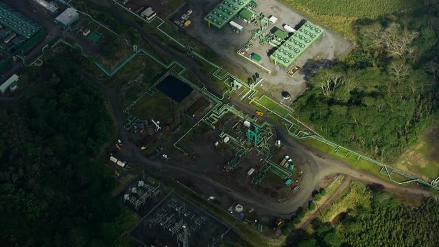 Aerial view Puna Geothermal plant nearby active volcano