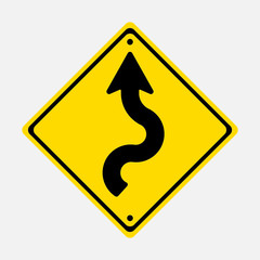 road sign winding road, winding road