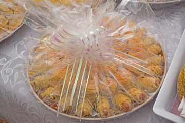 Moroccan biscuits for weddings. Biscuits are served with internationally known Moroccan tea. Biscuits are made from flour, eggs, chocolate and sugar