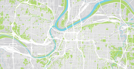 Urban vector city map of Kansas City, Missouri, United States of America