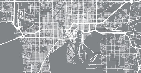 Urban vector city map of Tampa, Florida, United States of America