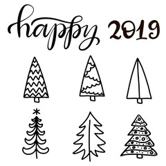 Vector Illustration EPS10. Set of christmas trees flat icons in cartoon style isolated on white background. New year winter collection.