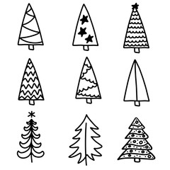 Obraz premium Vector Illustration EPS10. Set of christmas trees flat icons in cartoon style isolated on white background. New year winter collection.
