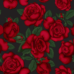 Seamless pattern with red roses.