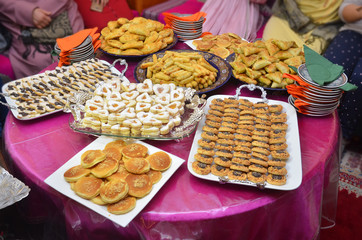 Dish with fresh baked Moroccan cookies served with tea- biscuit for wedding