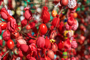 Easter eggs on the tree.Eggs hang on a tree.