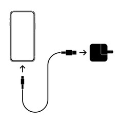 Cellphone with charger. Phone charging concept. Vector illustration
