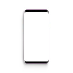Frameless mobile phone mock up with blank screen isolated on white background. Vector illustration
