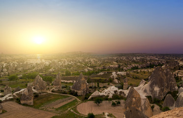 Obraz premium Spring sunrise cave houses of Cappadocia
