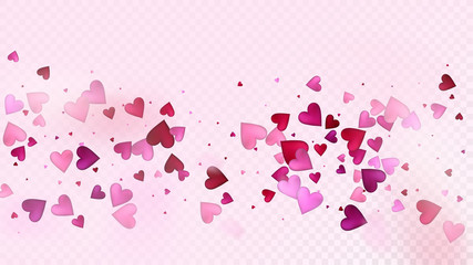 Red, Pink Hearts Vector Confetti. Valentines Day Tender Pattern. Rich VIP Gift, Birthday Card, Poster Background Valentines Day Decoration with Falling Down Hearts Confetti. Beautiful Pink Border