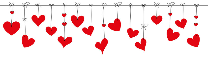 Valentine's day background with hearts hanging for cards