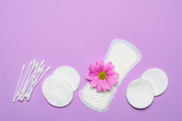 Obraz na płótnie Canvas Feminine Hygiene Concept, Woman's Sanitary Products on Pink Background