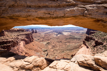 Close up view of the famous Mesa Arch in Canyonlands National Park Utah