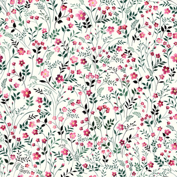 seamless floral pattern with meadow flowers white background