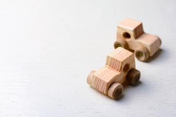 Wooden Cars Handmade Toys on White Background